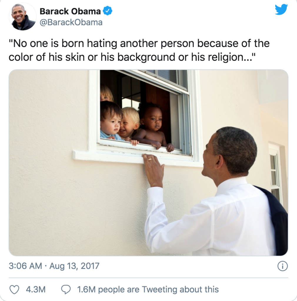 ציוץ בטוויטר של ברק אובמה על גזענות